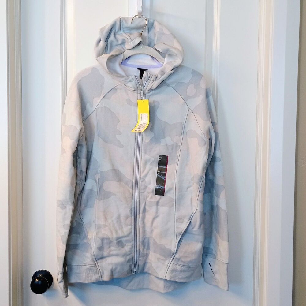 All in Motion Girls Fleece Full Zip Hoodie — Gray Camo, XXL — New with Tags